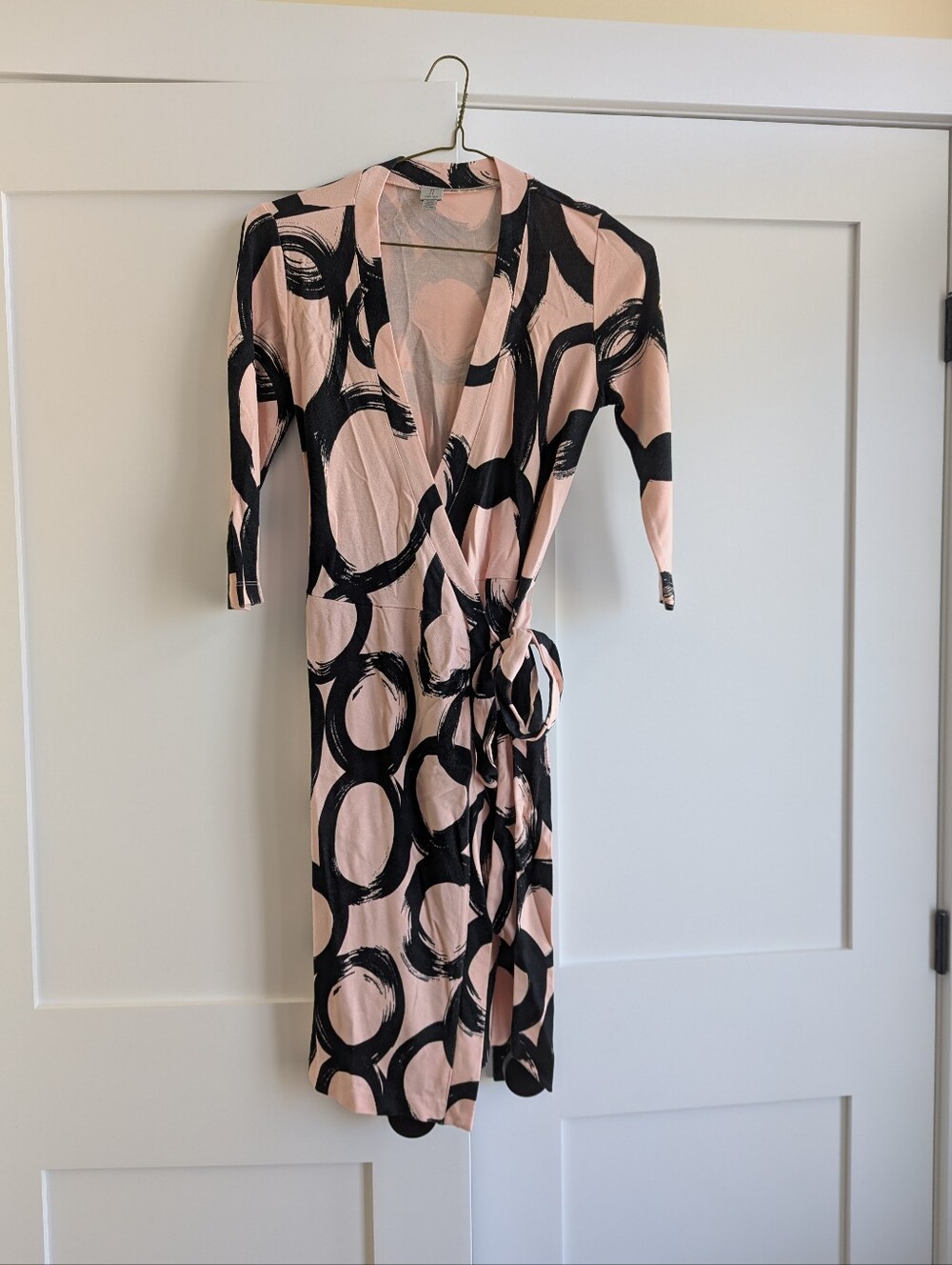 Tristan Blush Pink Wrap Dress with Black Circle Print